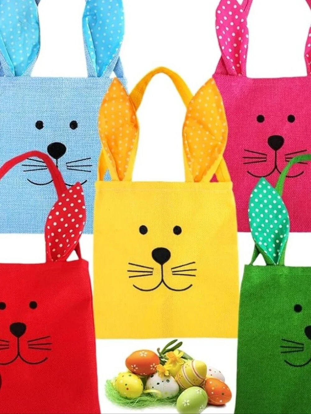 💟 Kids Cute Bunny Tote Bag - Pink, Yellow, Red Set Of 3